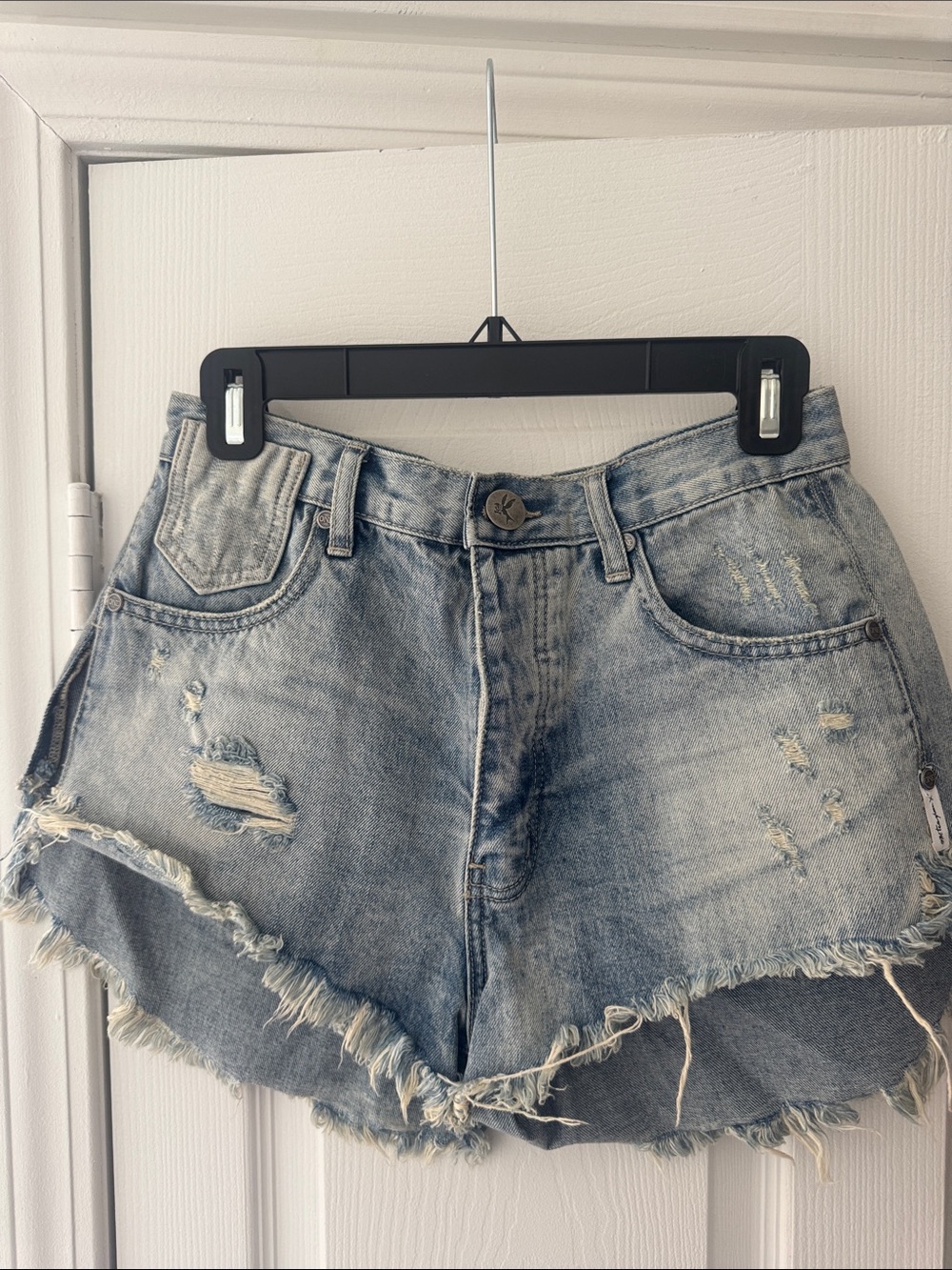 One Teaspoon Light Wash Distressed Denim Shorts